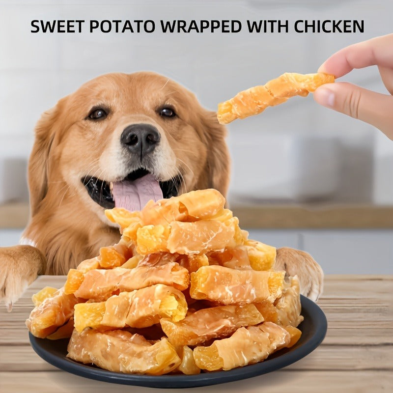 Sweet Potato Dog Treats – Chicken & Duck Wrapped Dried Sweet Potato, Natural High Protein Easy to Digest, Training Reward Snacks