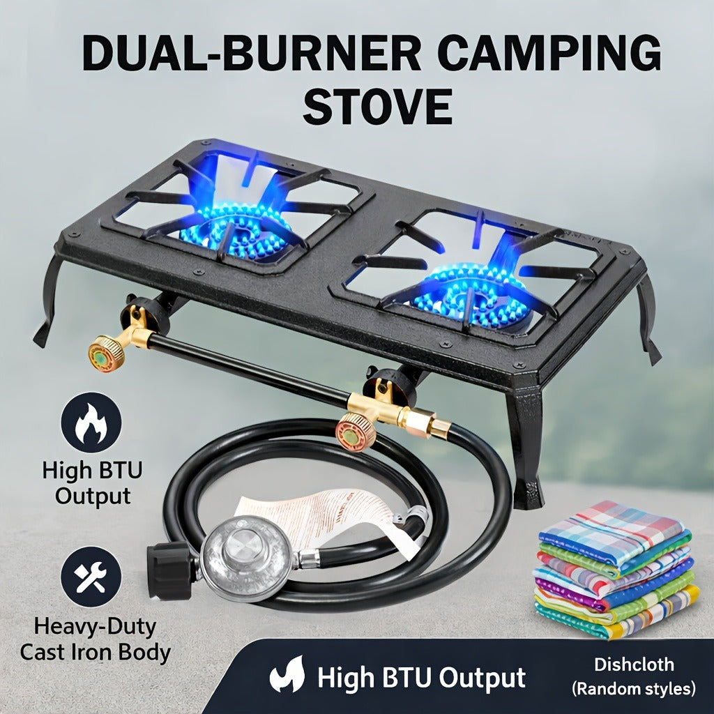 Propane Camping Stove High BTU Outdoor Gas Cooker Single or Double Burner CSA Listed Regulator Hose for Garden, Patio and Yard Use