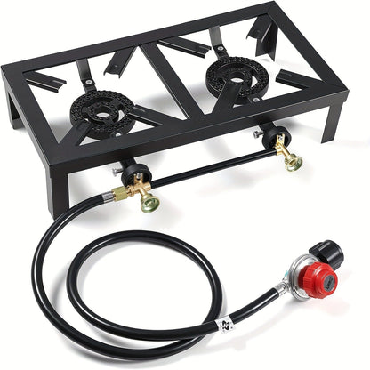 Portable Propane Burner Stove in Single or Double Burner Options with Hose and 20 PSI Regulator Shown