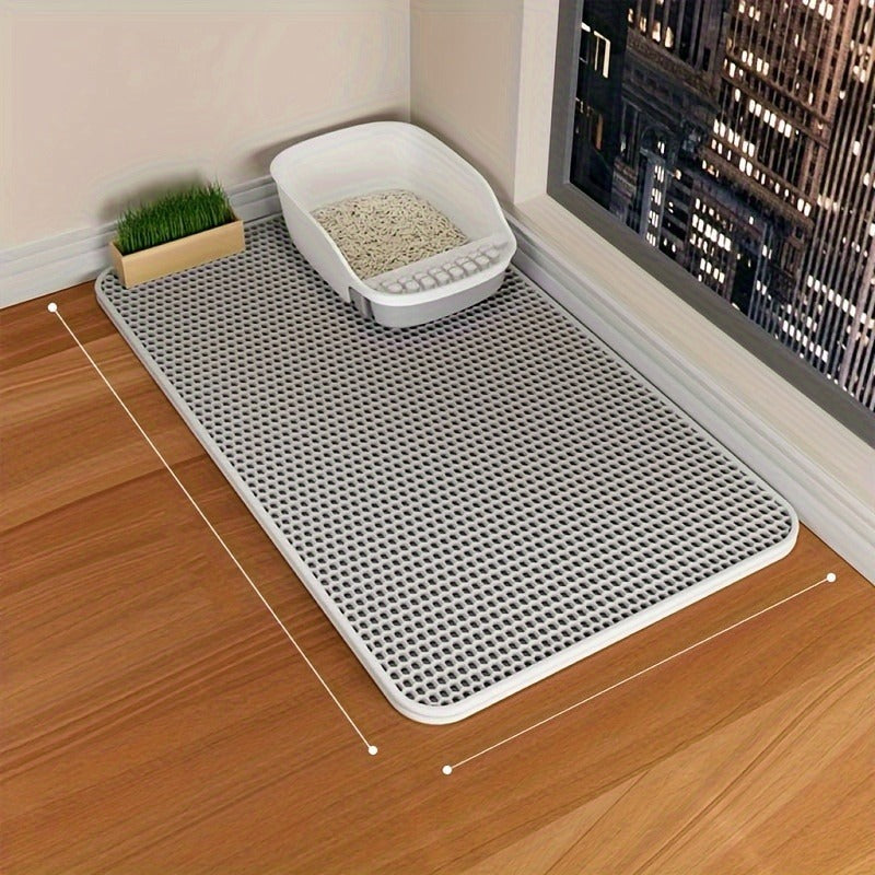 Cat Litter Mat Honeycomb Double Layer – Waterproof Urine-Proof Washable Litter Trapping Mat, Reduces Scatter & Easy to Clean
