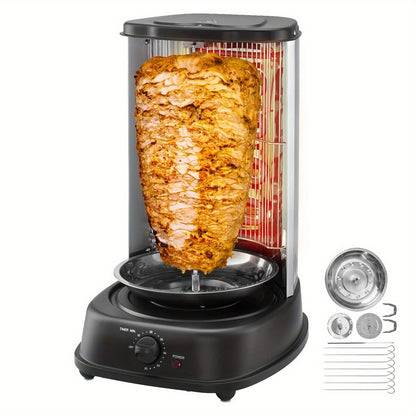 Vertical Shawarma Grill Machine, Electric Gyro Rotisserie Oven with Countertop Broiler for Home Cooking, Dining and Outdoor Meals