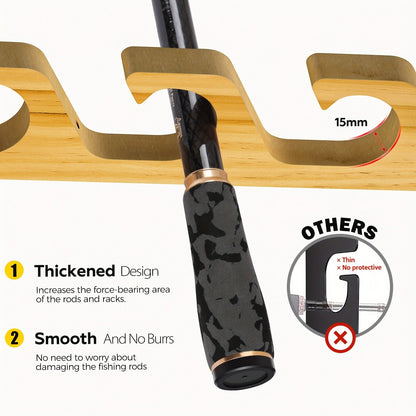 Wall-Mounted Wooden Fishing Rod Rack – 5-Hole Horizontal Rod Holder for Garage, Ceiling & Wall | Solid Wood Fishing Pole Storage Bracket