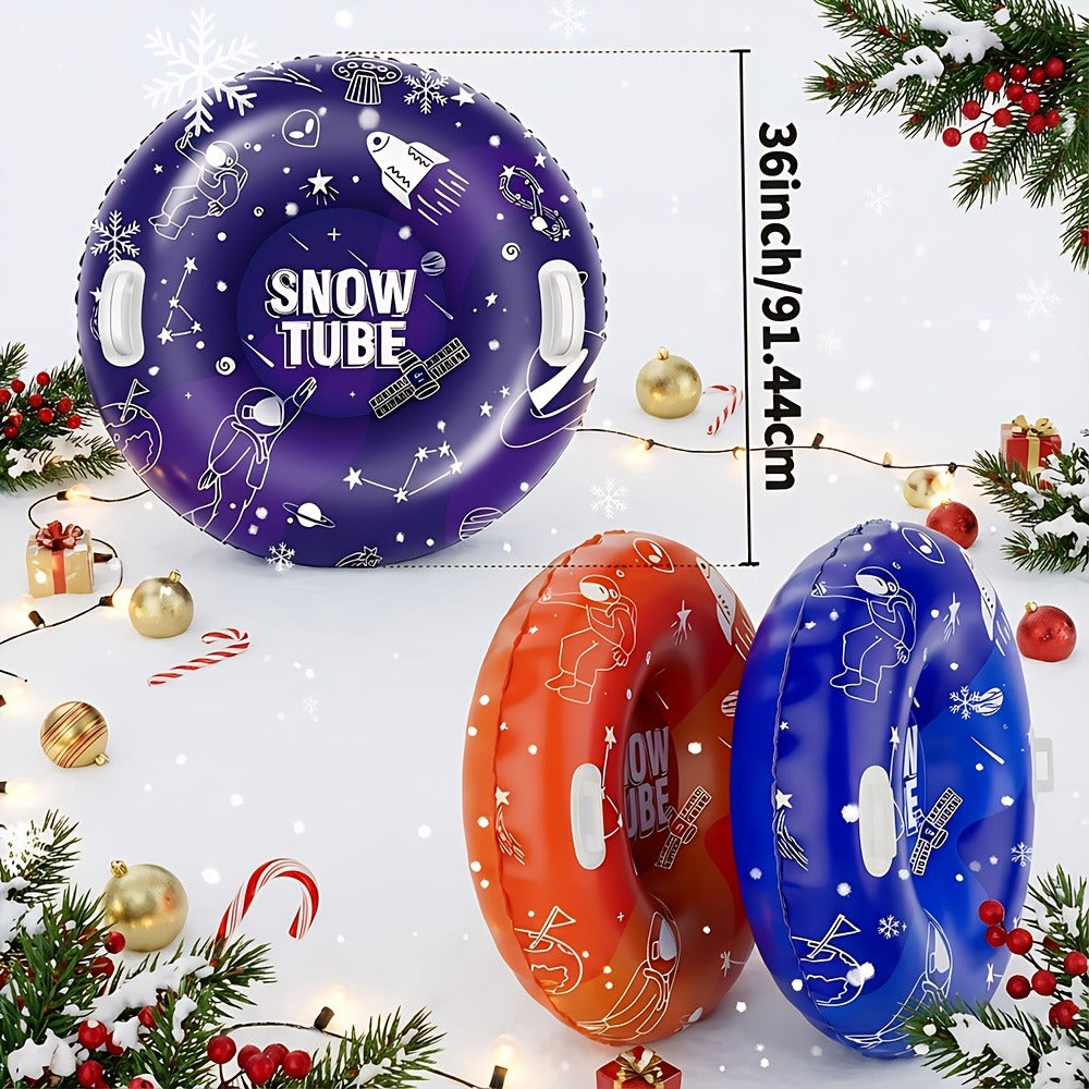 Snow Tubes for Adults 36 Inch 3-Pack – Extra-Large PVC Snow Sleds with 2 Dual Handles, Heavy-Duty Inflatable Snow Tubes for Hill Sledding