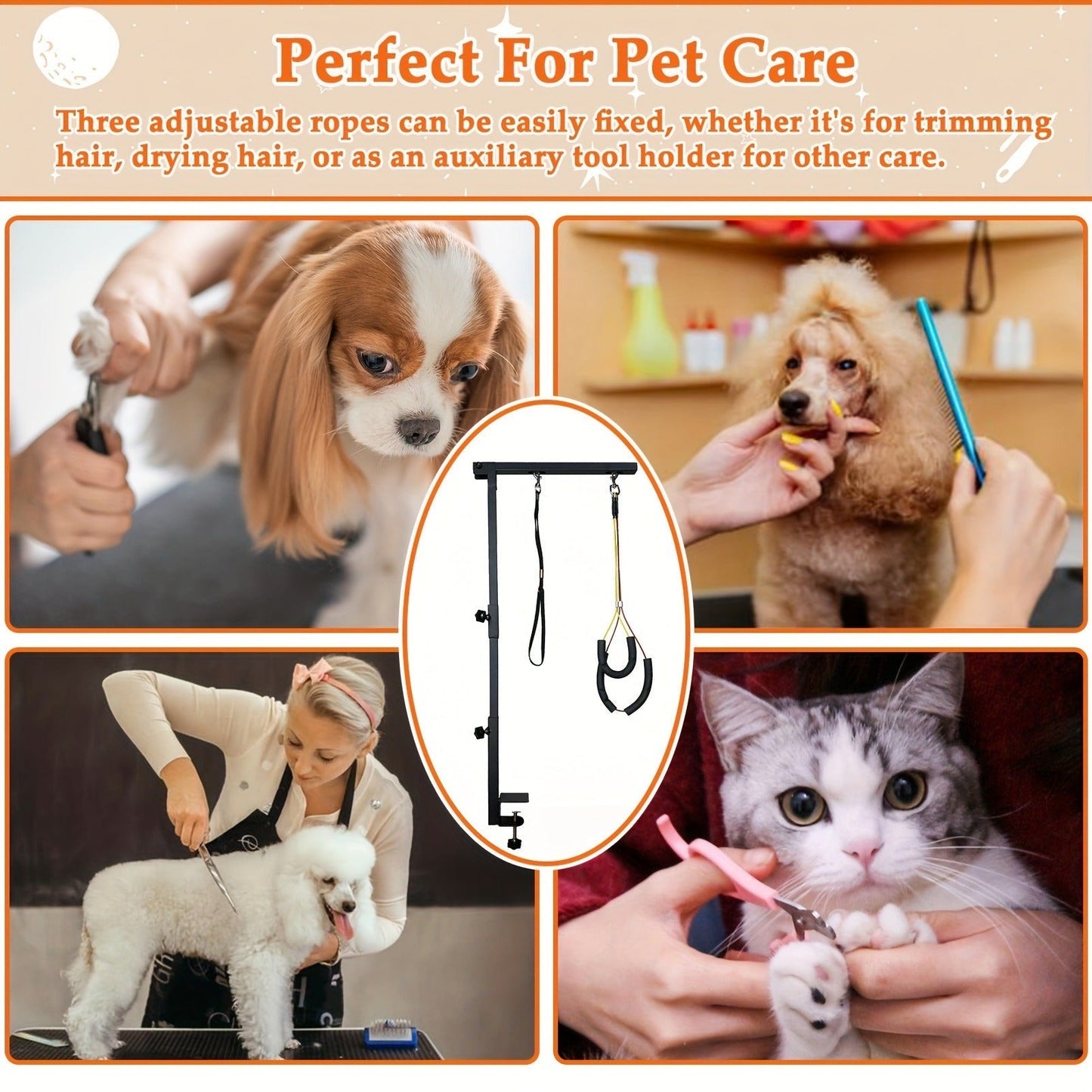 Pet Grooming Arm, 36-Inch Three-Section Iron Clamp Stand with Haunch Holder and Positioning Ropes