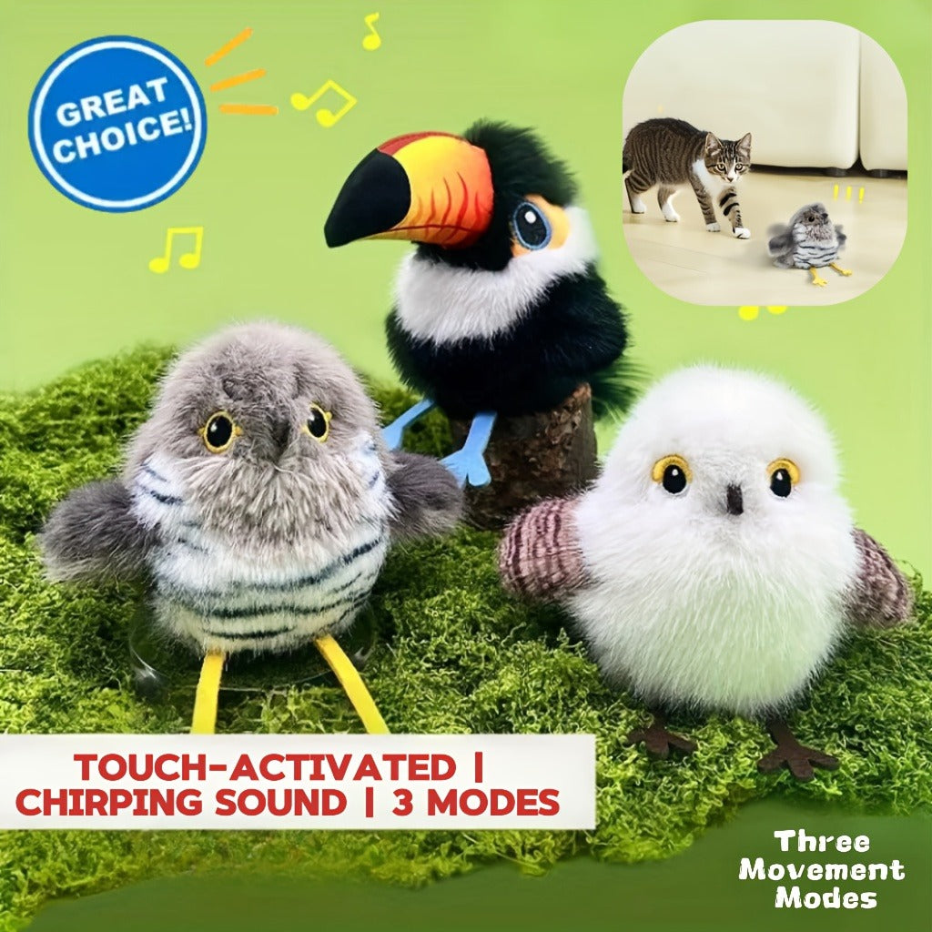 Flapping Bird Cat Toy with Realistic Chirping Sound – USB Rechargeable Interactive Plush Toy for Indoor Cats & Kittens