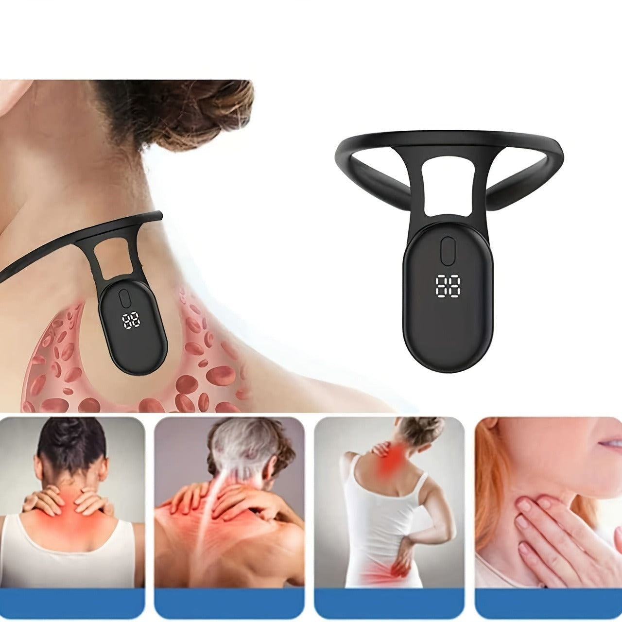 Neck-Worn Posture Reminder with Digital Display, Vibration Alert and USB Charging for Desk Sessions