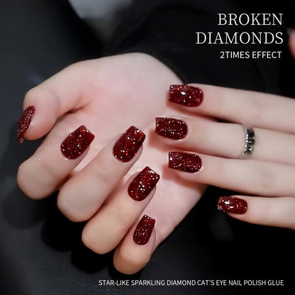 Gel Nail Polish 5-Color Broken-Stone Glitter Set in 0.51oz Bottles with Sparkling Finish and UV/LED Soak-Off Cure