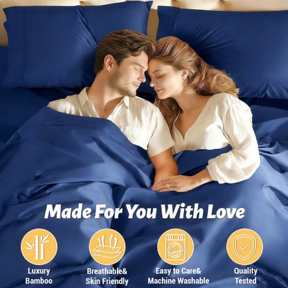 Bed Sheet Set 4-Piece Bamboo-Derived Fabric with Available Extra-Deep Pocket and Eighteen Colors