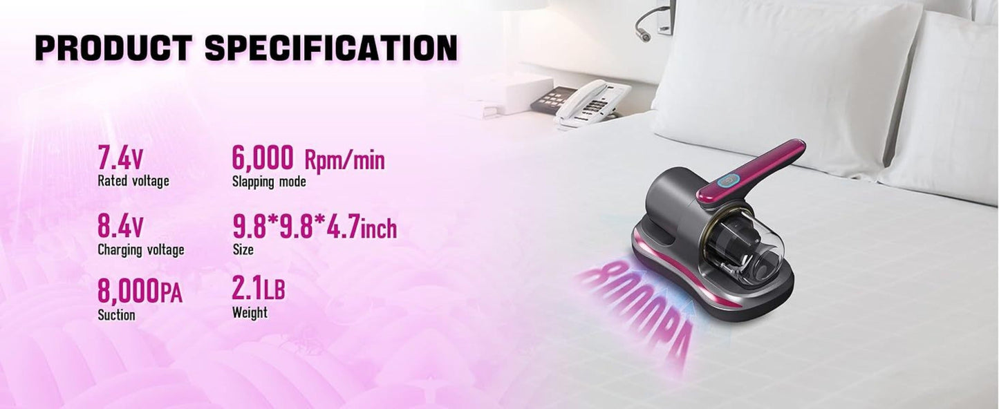 Cordless Mattress Vacuum Cleaner Handheld Bed Vacuum for Dust Mites, Allergens & Pet Hair – Portable Wireless Upholstery Vacuum