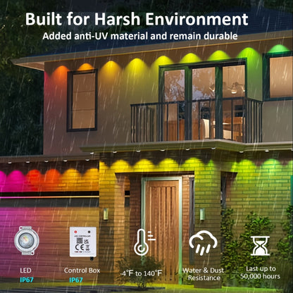 Permanent Outdoor Lights RGB LED Eave Lights with App & Remote Control, Music Sync, Timer, Triangular Lens Effect