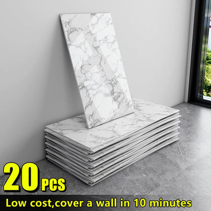 Marble Peel and Stick Wall Panels Self-Adhesive 3D Decorative Tiles – Glossy Marble Sheets, for Entryways, Bedrooms and Living Spaces