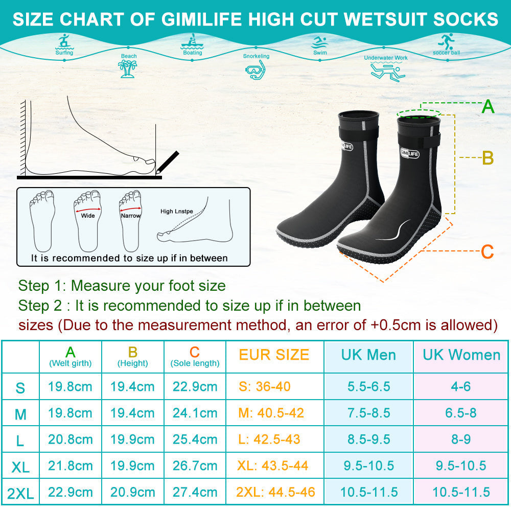 Neoprene Wetsuit Socks 3.5mm – High & Low Cut Water Booties, Non-Slip Anti-Abrasion for Diving Snorkeling Kayaking Beach Volleyball Surfing