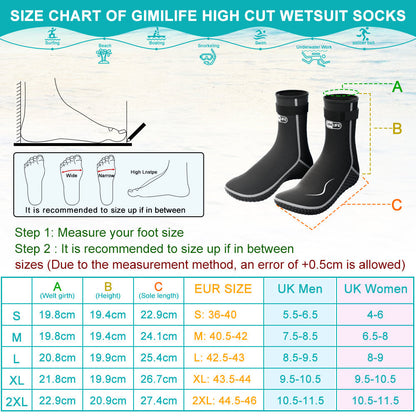 Neoprene Wetsuit Socks 3.5mm – High & Low Cut Water Booties, Non-Slip Anti-Abrasion for Diving Snorkeling Kayaking Beach Volleyball Surfing