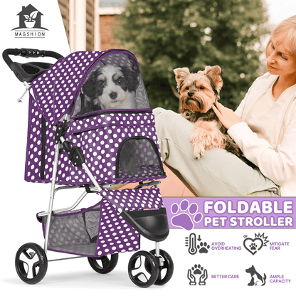 Pet Jogger Stroller 3-Wheel for Small & Medium Dogs & Cats up to 33 lbs – Foldable Oxford Waterproof Dog Cat Pram with 360° Swivel Wheels