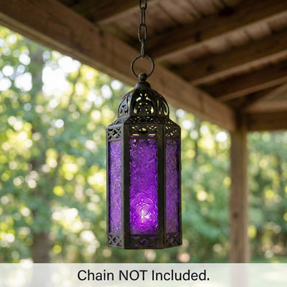 Moroccan Candle Lantern Holder - Decorative Metal & Glass Lantern with Embossed Floral Design for Indoor Home Decor