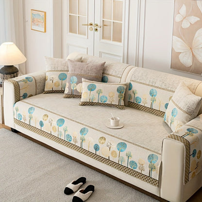 Sofa Cover, Geometric Embroidered Knit Couch Pad in Gray, Blue or White with Three Size Options