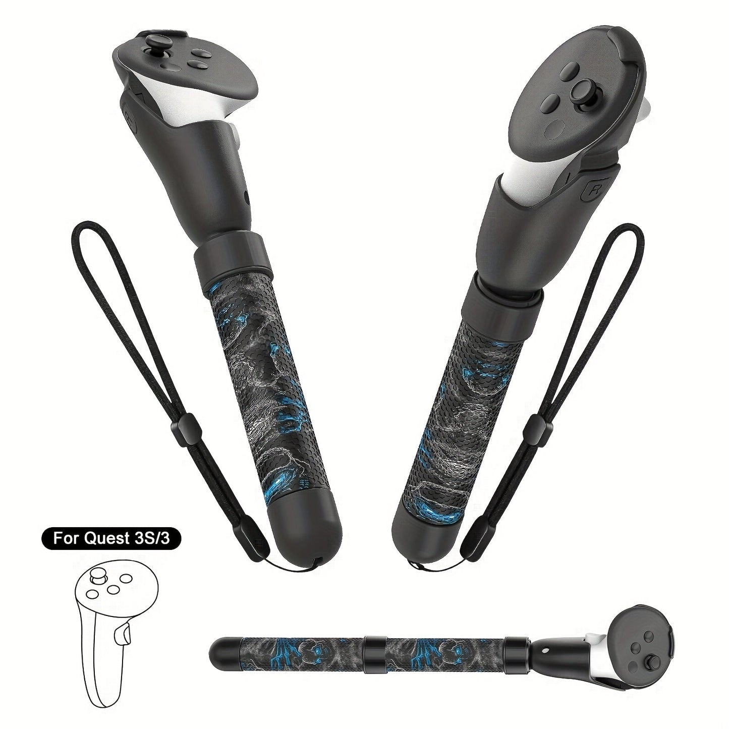Meta Quest 3S Controller Handle Extension Grips, 3-in-1 VR Handle Attachments for Beat Saber, Golf+
