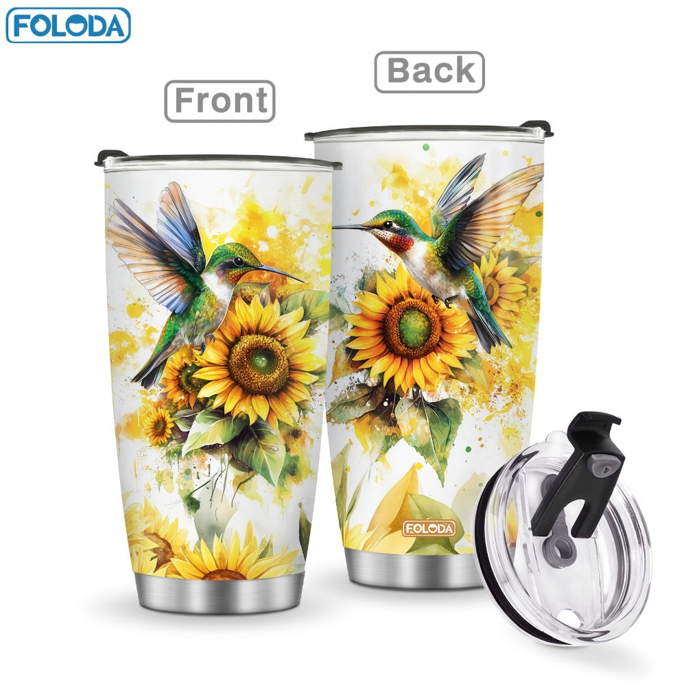 Hummingbird Flower Vacuum Insulated Travel Tumbler 20oz – Gift for Mom Grandma Sister Daughter Birthday Valentine's Day