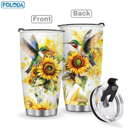 Hummingbird Flower Vacuum Insulated Travel Tumbler 20oz – Gift for Mom Grandma Sister Daughter Birthday Valentine's Day