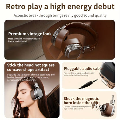 Semi-Open Over-Ear Headphones with Wired and Wireless Modes, Retractable Cable, Type-C Charging and Three Colors