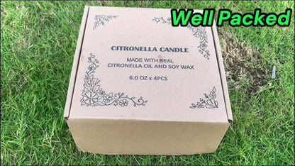 Citronella Candles Outdoor 4-Pack 6oz Each - 128 Hours Burning Mosquito Candle Set for Patio Garden Camping BBQ Party Yard Decor