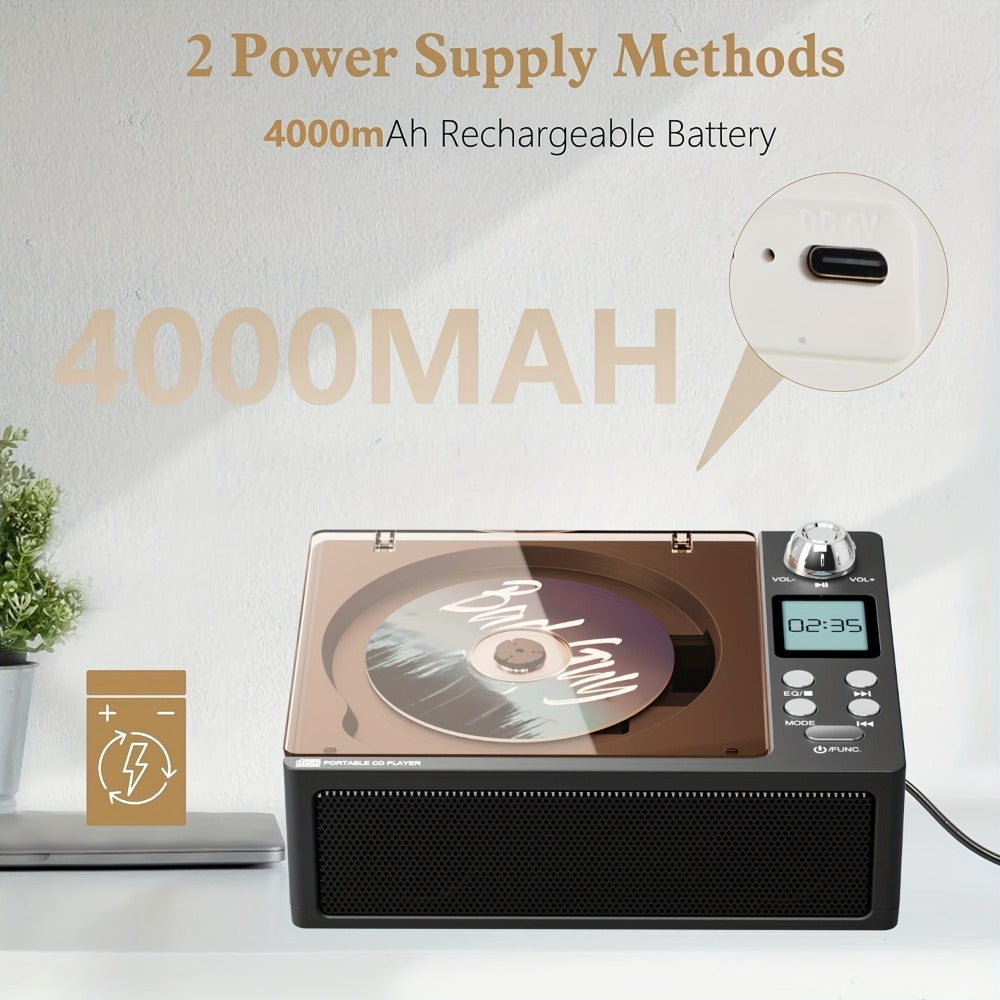CD Player with Bluetooth Stereo Speakers, FM Radio, USB Playback, AUX Input, LED Display, Remote Control