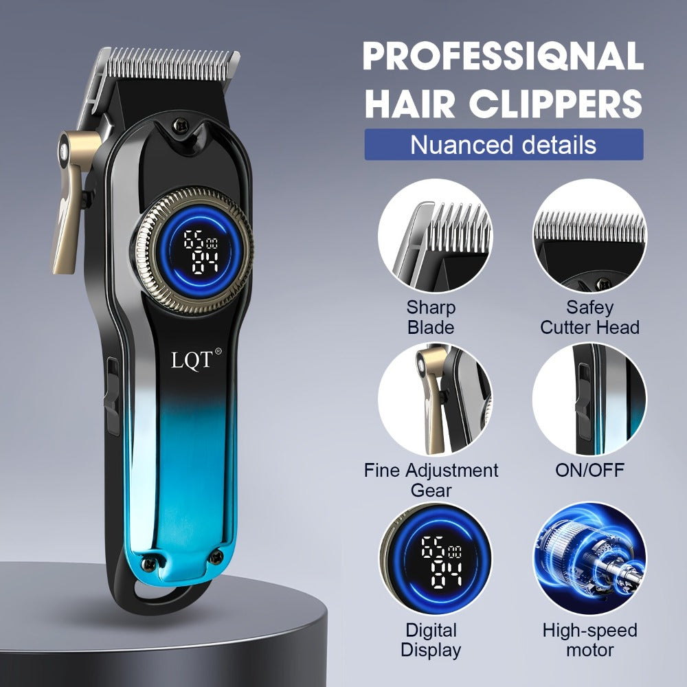 Hair Clipper LQT Blue Multi-Tool Grooming Set Options with Digital Displays, USB Charging and Guide Combs