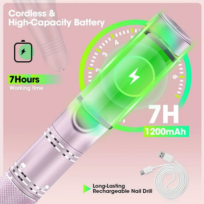 Cordless Nail Drill Kit 35000RPM Rechargeable Wireless Electric E-File, 108 Bits Professional Nail Drill