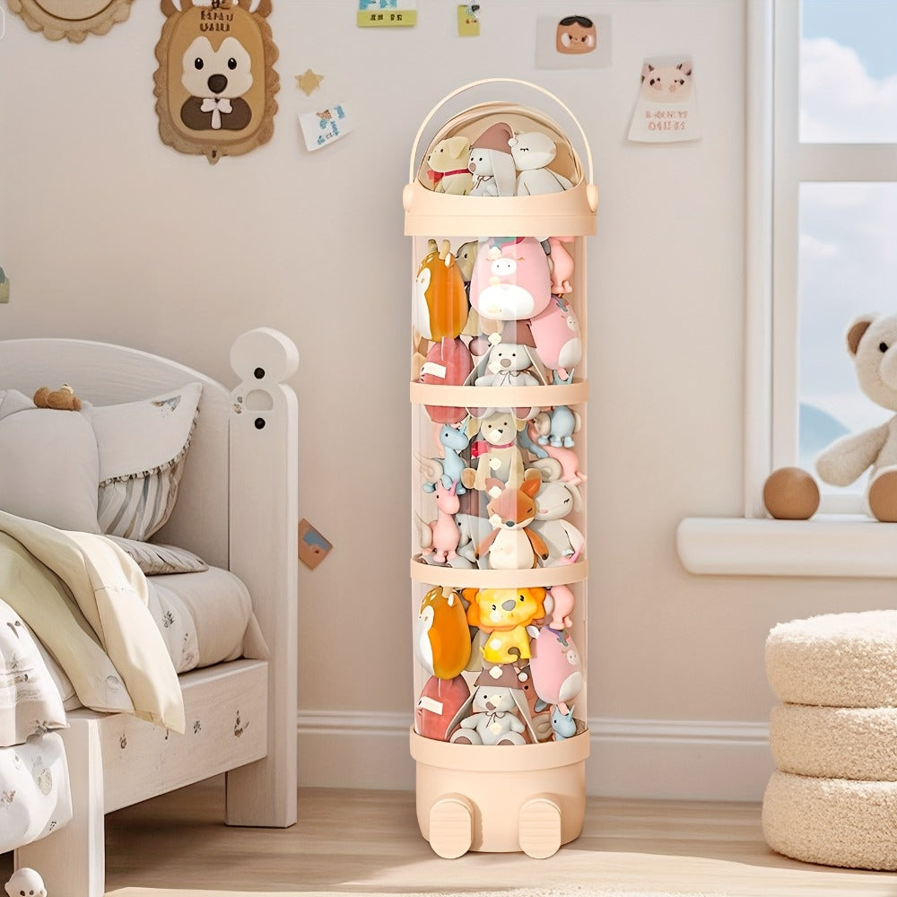 Stackable Round Stuffed Animal Storage Box with Lid for Entryways, Bedrooms and Living Spaces