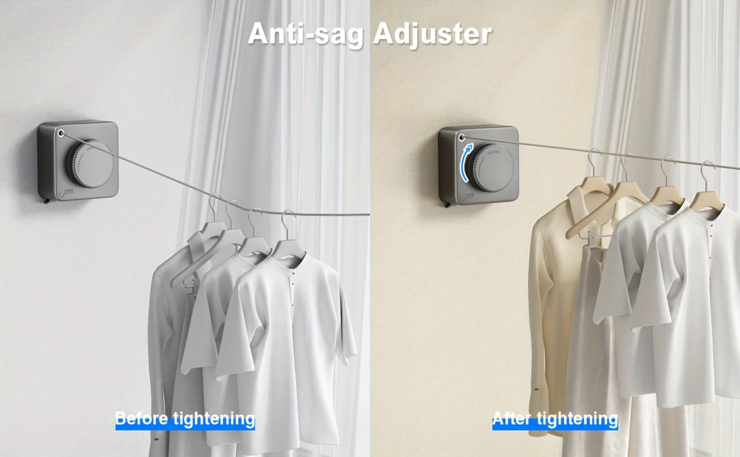 Retractable Clothesline Wall Mounted Stainless Steel Non-Sagging Indoor Outdoor Laundry Drying Line 15.1 Ft