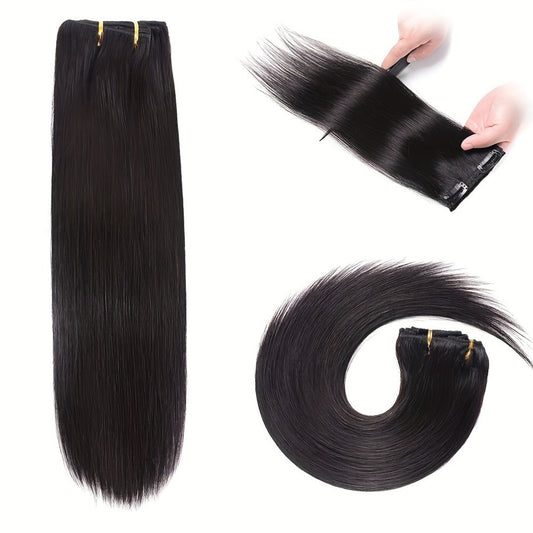 Hair Extensions Straight Brazilian Human Hair Clip-In Set with Eight Wefts, 18 Clips and Six Length Options