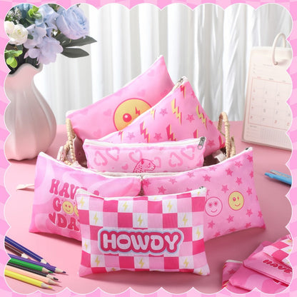 Bulk Cosmetic Bags 24-Pack Pink Howdy Western Zipper Makeup Pouches Party Favor Set for Women Girls Birthday Bachelorette Bridal Shower