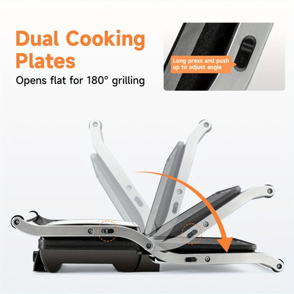 Panini Press Grill 3-in-1 Electric Indoor Grill with Non-Stick Plates - 180° Flat Grill for Entryways, Bedrooms and Living Spaces