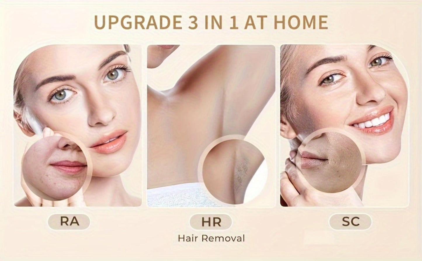 IPL Hair Removal Device for Women & Men, 999, 000 Flashes Permanent Hair Remover with 3 Functions (HR/SC/RA)