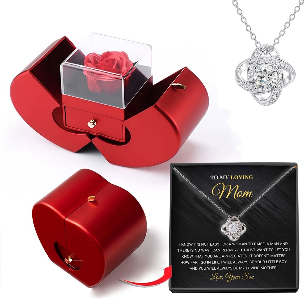 Preserved Real Rose Gift Box with I Love You in 100 Languages Necklace, Romantic Gifts for Girlfriend Wife Mom