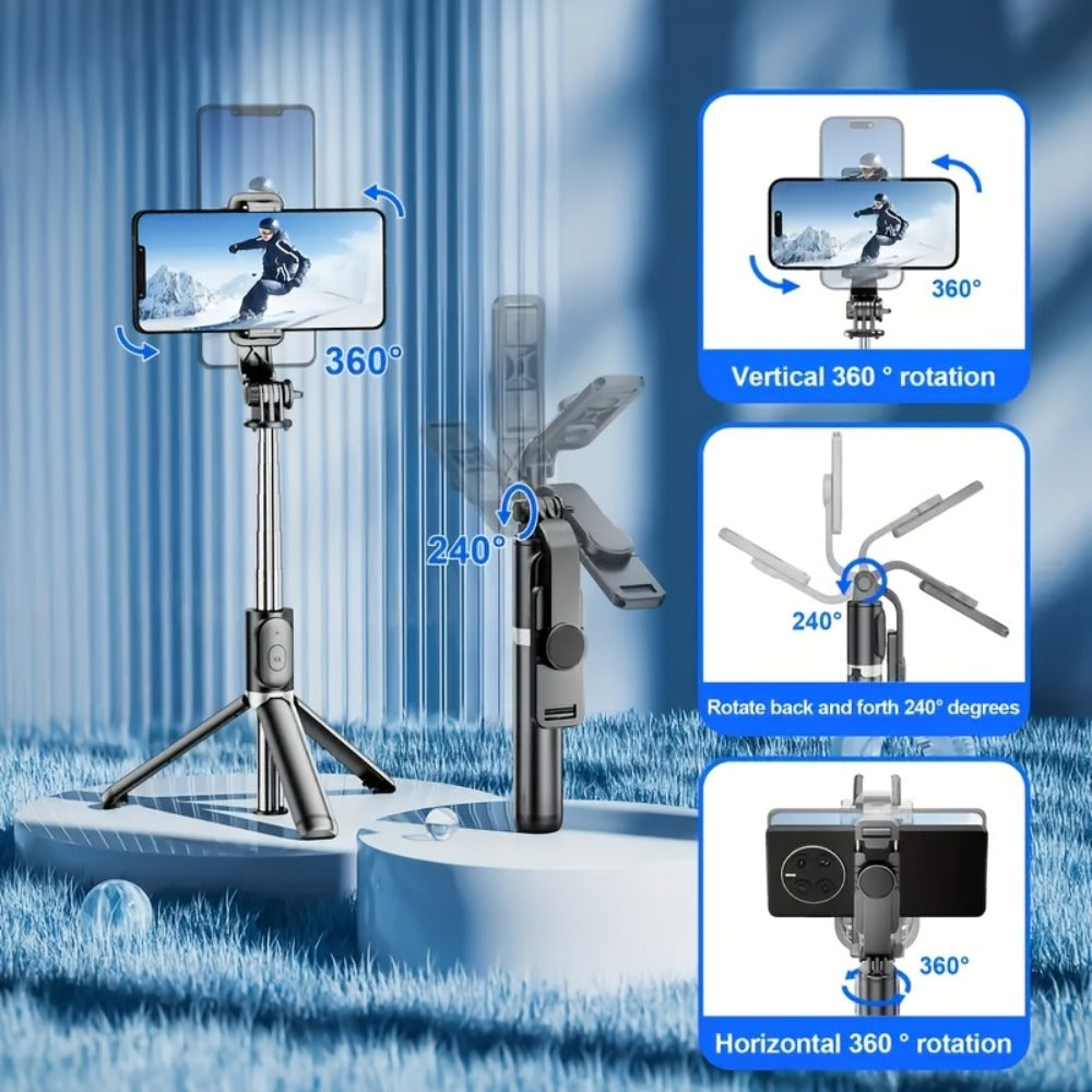 360° Rotating Selfie Stick Tripod 40 Inch Retractable Floor Stand with Wireless Remote & Anti-Shake Base
