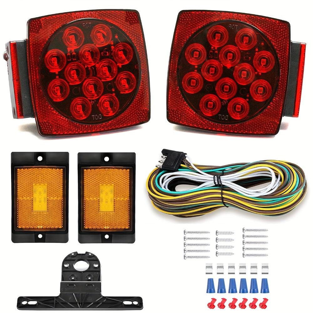 12V LED Trailer Tail Lights Kit – Stop, Turn Signal, Brake & License Plate Light for Trailers Under 80" – Boat, RV, Camper, Truck