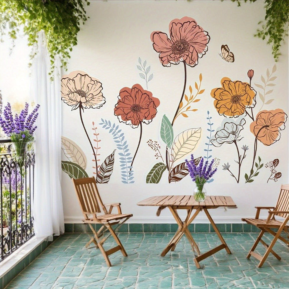 Bohemian Floral Wall Decals Self-Adhesive Wildflower Stickers for Living Room Bedroom TV Wall Art Decor