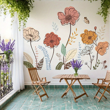 Bohemian Floral Wall Decals Self-Adhesive Wildflower Stickers for Living Room Bedroom TV Wall Art Decor