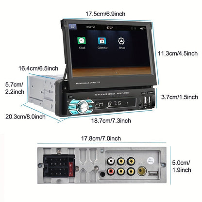 Single Din Car Stereo 7 Inch Flip Out Touchscreen – Wireless CarPlay & Android Auto, 1080P HD, FM Radio, SWC, Voice Control, USB/Type-C/AUX
