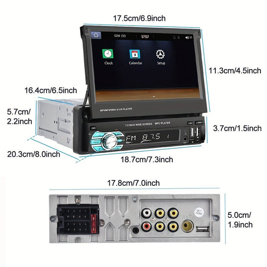 Single Din Car Stereo 7 Inch Flip Out Touchscreen – Wireless CarPlay & Android Auto, 1080P HD, FM Radio, SWC, Voice Control, USB/Type-C/AUX