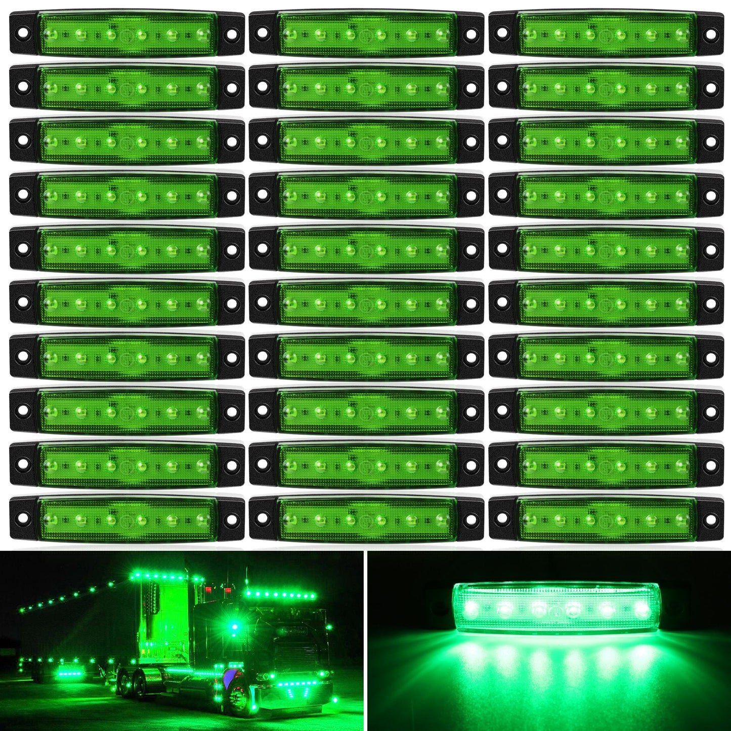 Thirty-Piece 12 V LED Side Marker Light Set with Six LEDs per Lamp in Amber, Red, White, Blue, Green or Purple