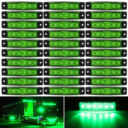 Thirty-Piece 12 V LED Side Marker Light Set with Six LEDs per Lamp in Amber, Red, White, Blue, Green or Purple
