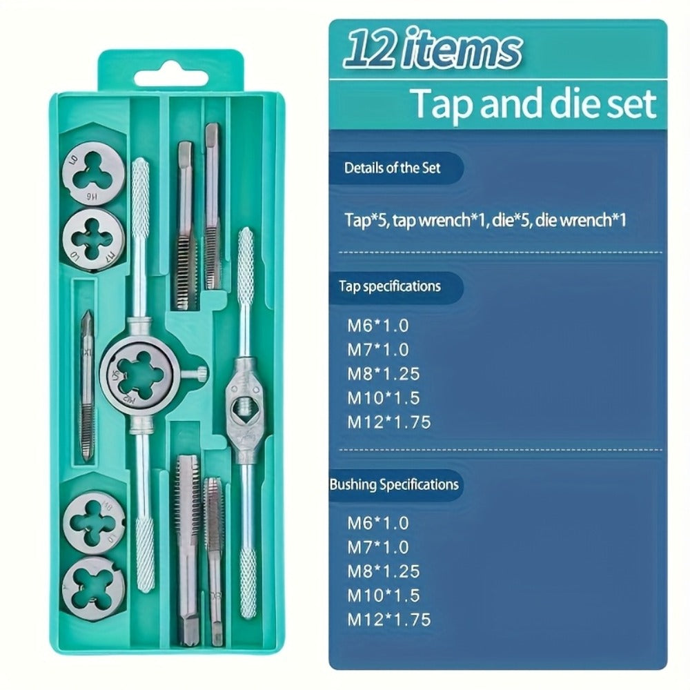 Metric Tap and Die Set 12pcs or 40pcs, M3-M12 Hand Thread Tapping Tool Kit with Plug Taps, Straight & Cone Reamers