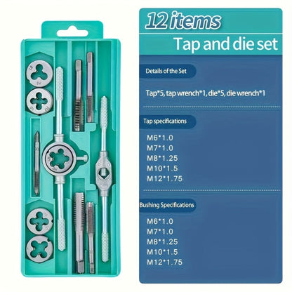 Metric Tap and Die Set 12pcs or 40pcs, M3-M12 Hand Thread Tapping Tool Kit with Plug Taps, Straight & Cone Reamers