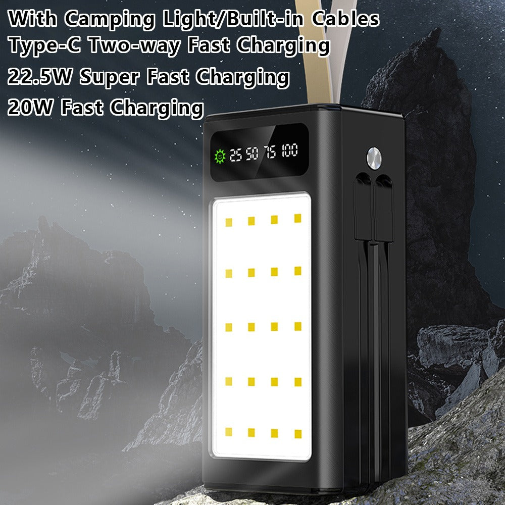 80000mAh Power Bank Built-in 4 Cables PD22.5W Fast Charging, LED Digital Display, Flashlight, Lanyard