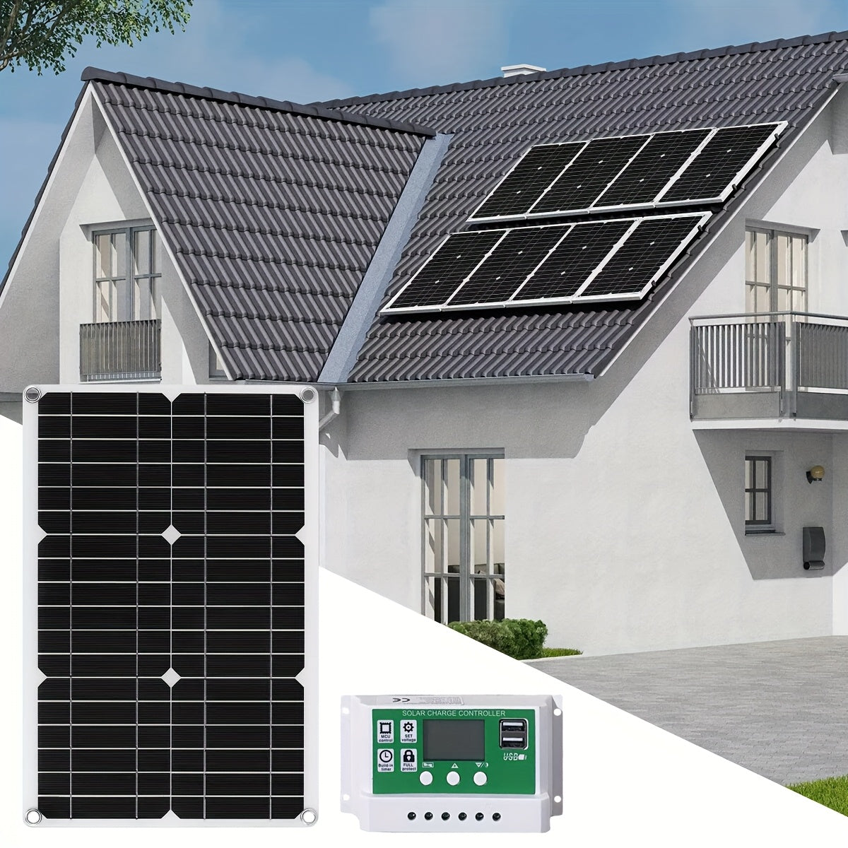 60-Watt Monocrystalline Solar Charging Kit with Green Controller and One- or Two-Panel Options
