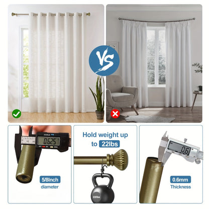 Double Curtain Rod Set with Fluted Ball Finials, Dual Brackets and 28–48 or 84–120 Inch Options