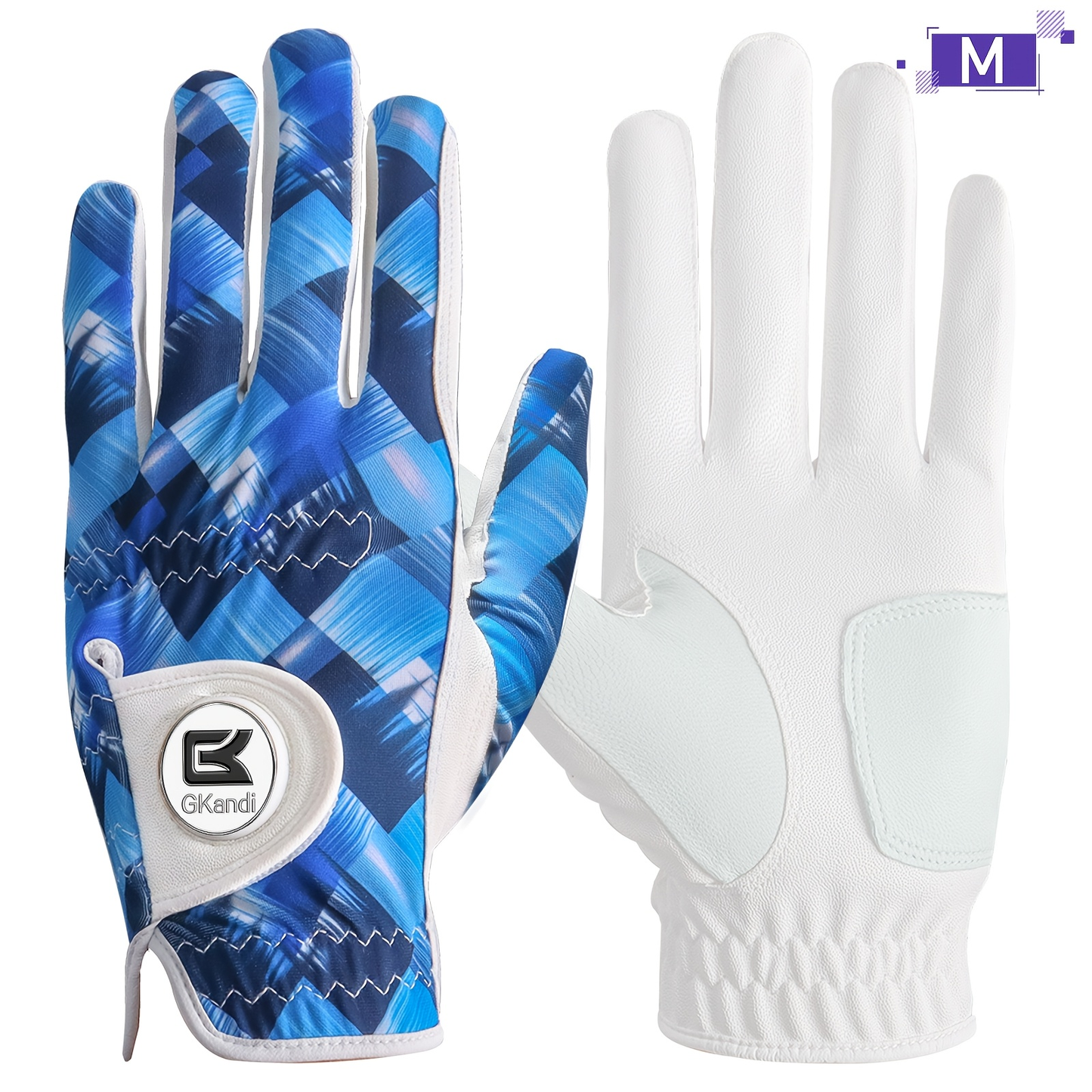 Men's Golf Glove Left Hand with Ball Marker – Breathable All Weather Grip, Hook & Loop Closure, Sizes S M ML L XL, USA Flag, Blue & White
