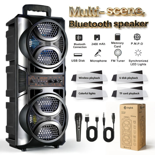RGB Dual Speaker Portable Bluetooth Stereo Sound System with Subwoofer, Ambient Lighting, Two Speaker Sizes
